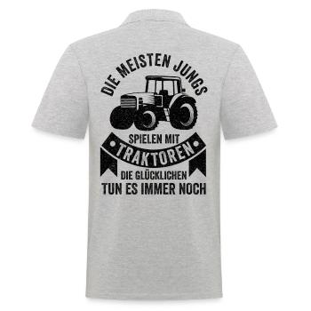 Traktor Trecker Bauernhof Feldarbeit Lustige Sprüc - Männer Poloshirt - Grau meliert - Hinten - Kai (181cm)
