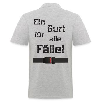 Ein Gurt für alle Fälle - Männer Poloshirt - Grau meliert - Hinten - Kai (181cm)