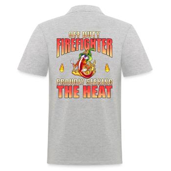 Off Duty Firefighter Chili Proudly Seeking Heat - Men's Polo Shirt - heather grey - Back - Kai (181cm)