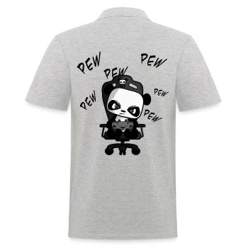 PEW PEW funny cute gaming panda, nerd, gambling - Men's Polo Shirt - heather grey - Back - Kai (181cm)