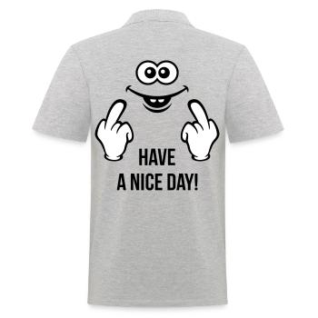 Visage souriant - Passez une bonne journée! (Doigt puant) - Polo Homme - gris chiné - Dos - Kai (181cm)
