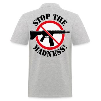Stop The Madness! (Waffenverbot Verbotsschild 3C) - Männer Poloshirt - Grau meliert - Hinten - Kai (181cm)
