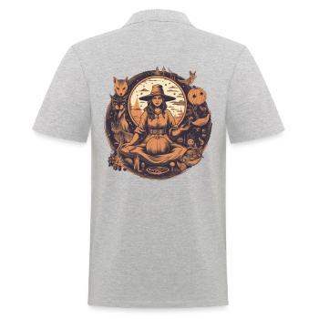 Gloomy beautiful witch with hat and pumpkin - Men's Polo Shirt - heather grey - Back - Kai (181cm)