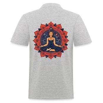 Motif de Buddha Yoga rouge/bleu avec ornements - Polo Homme - gris chiné - Dos - Kai (181cm)
