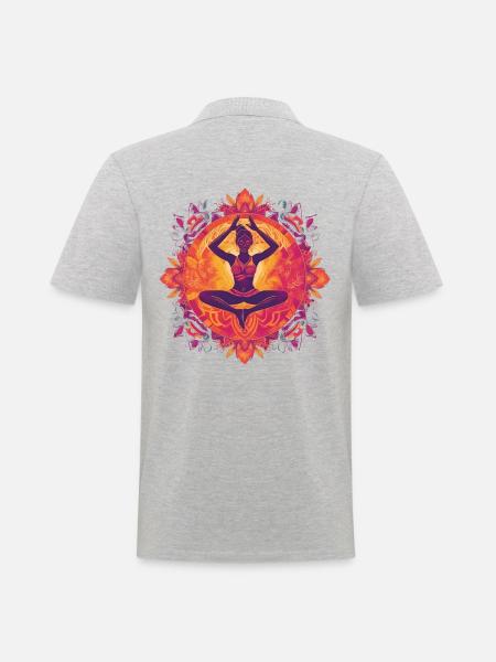 Lila/Pink/Gelbes Buddha Yoga Motiv mit Ornamenten - Männer Poloshirt - Grau meliert