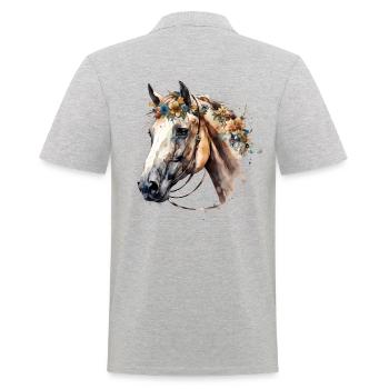 Weißes Pferd mit zarten Blumen - Boho Look - Männer Poloshirt - Grau meliert - Hinten - Kai (181cm)