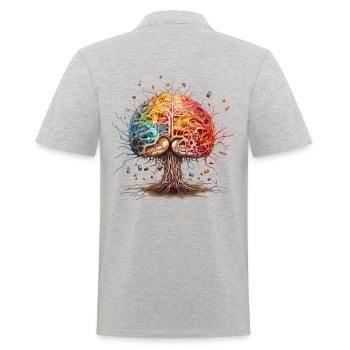 Buntes kunstvolles Gehirn als Baum - ADHS Autismus - Männer Poloshirt - Grau meliert - Hinten - Kai (181cm)