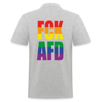 FCKAFD Pride - Männer Poloshirt - Grau meliert - Hinten - Kai (181cm)