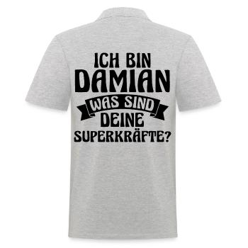 Vorname Damian - Männer Poloshirt - Grau meliert - Hinten - Kai (181cm)