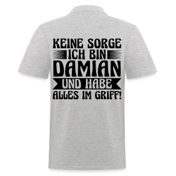 Vorname Damian - Männer Poloshirt - Grau meliert - Hinten - Kai (181cm)