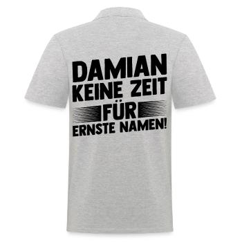 Vorname Damian - Männer Poloshirt - Grau meliert - Hinten - Kai (181cm)