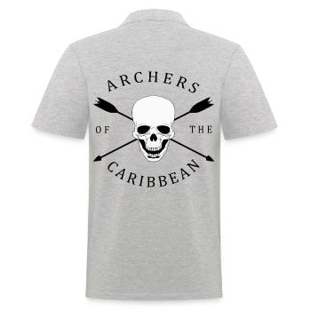 funny archery motif with skull, arrows - Men's Polo Shirt - heather grey - Back - Kai (181cm)