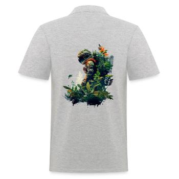 Astronaut mit Pflanzen überwuchert - Surreal - Männer Poloshirt - Grau meliert - Hinten - Kai (181cm)