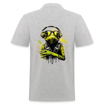 Cool frog with sunglasses and headphones - Men's Polo Shirt - heather grey - Back - Kai (181cm)
