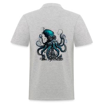 Pieuvre géante steampunk au-dessus d’un petit village - Polo Homme - gris chiné - Dos - Kai (181cm)