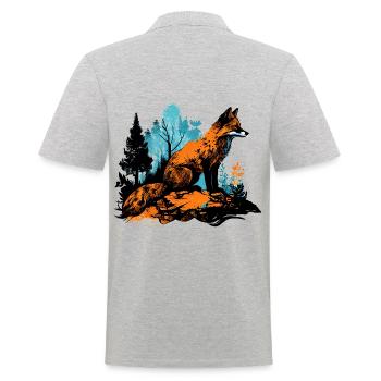 Aquarelle de renard cool dans la forêt - Street Art - Polo Homme - gris chiné - Dos - Kai (181cm)