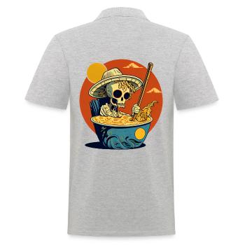 Cooles Skelett sitzt in Ramen Nudelsuppe - Männer Poloshirt - Grau meliert - Hinten - Kai (181cm)