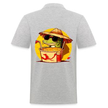 Cooles Krokodil sitzt in Ramen Nudelsuppe - Männer Poloshirt - Grau meliert - Hinten - Kai (181cm)
