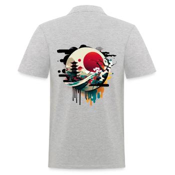 Japanische Street Art als Graffiti Artwork - Männer Poloshirt - Grau meliert - Hinten - Kai (181cm)