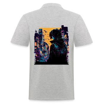 Surreal Japanese Comic City - Street Art - Polo Homme - gris chiné - Dos - Kai (181cm)