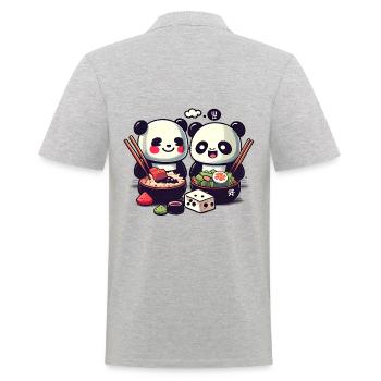 De mignons pandas comiques mangent du riz ensemble - Polo Homme - gris chiné - Dos - Kai (181cm)