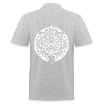 Geometrisches Mandala Artwork mit Pyramiden - Männer Poloshirt - Grau meliert - Hinten - Kai (181cm)