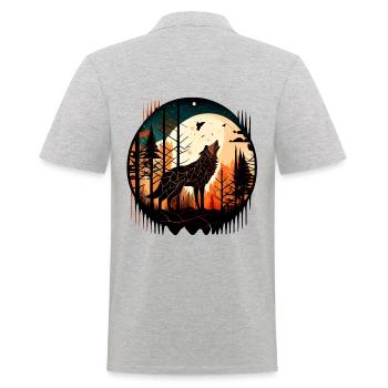 Wolf der Vollmond anheult mit im Wald mit Muster - Männer Poloshirt - Grau meliert - Hinten - Kai (181cm)