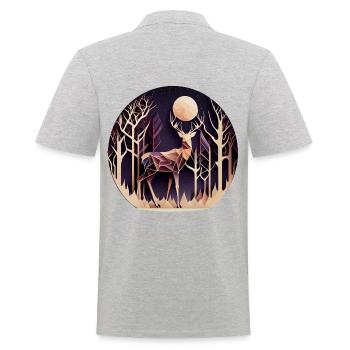 Hirsch mit Mond im Wald mit Bäumen - Papercut - Männer Poloshirt - Grau meliert - Hinten - Kai (181cm)
