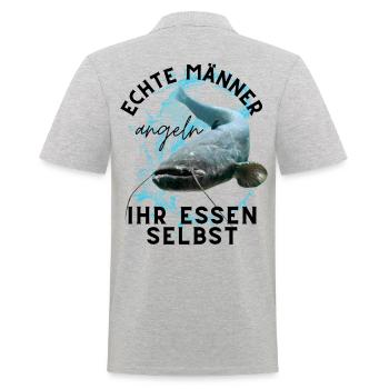 ECHTE MÄNNER - Angler angeln ANGEL - Männer Poloshirt - Grau meliert - Hinten - Kai (181cm)