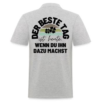 DER BESTE TAG IST HEUTE Geschenk MOTIVATION - Männer Poloshirt - Grau meliert - Hinten - Kai (181cm)