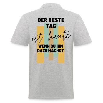 DER BESTE TAG IST HEUTE Geschenk MOTIVATION - Männer Poloshirt - Grau meliert - Hinten - Kai (181cm)