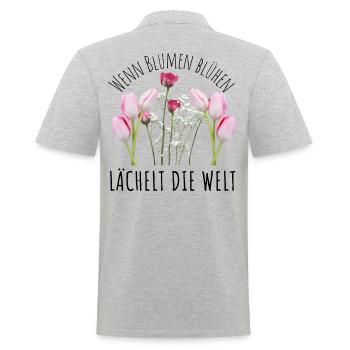Blumen Garten Gärtner Blumenstrauß BLUMENLIEBE - Männer Poloshirt - Grau meliert - Hinten - Kai (181cm)