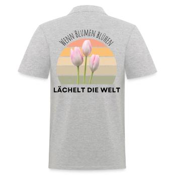 Blumen Garten Gärtner Blumenstrauß BLUMENLIEBE - Männer Poloshirt - Grau meliert - Hinten - Kai (181cm)