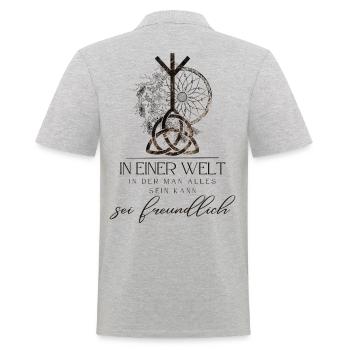 Mandala HIPPIE avec Triquetta de noeud caltique - Polo Homme - gris chiné - Dos - Kai (181cm)