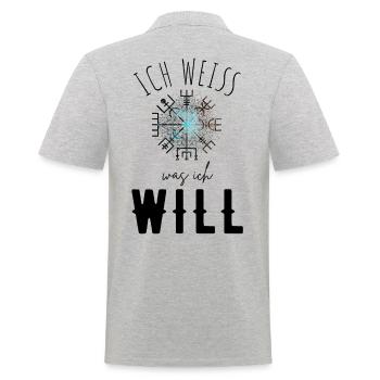 Wegweiser Motivation - VEGVISIR - Männer Poloshirt - Grau meliert - Hinten - Kai (181cm)