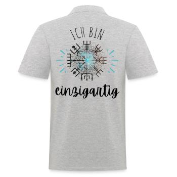 Wegweiser Motivation - VEGVISIR - Männer Poloshirt - Grau meliert - Hinten - Kai (181cm)