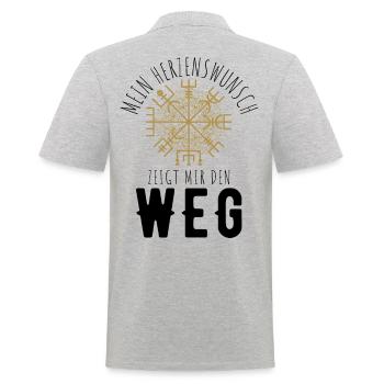 Wegweiser RUNEN Motivation - VEGVISIR - Männer Poloshirt - Grau meliert - Hinten - Kai (181cm)