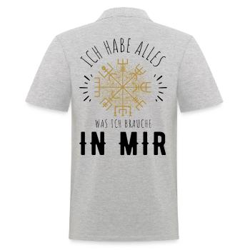 Wegweiser RUNEN Motivation - VEGVISIR - Männer Poloshirt - Grau meliert - Hinten - Kai (181cm)