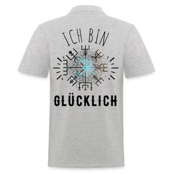 Wegweiser RUNEN Motivation - VEGVISIR - Männer Poloshirt - Grau meliert - Hinten - Kai (181cm)