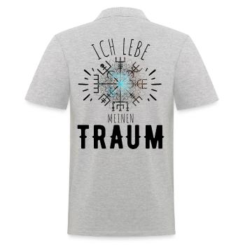 Wegweiser RUNEN Motivation - VEGVISIR - Männer Poloshirt - Grau meliert - Hinten - Kai (181cm)