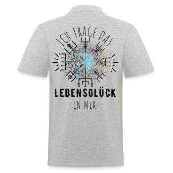 Wegweiser RUNEN Motivation - VEGVISIR - Männer Poloshirt - Grau meliert - Hinten - Kai (181cm)