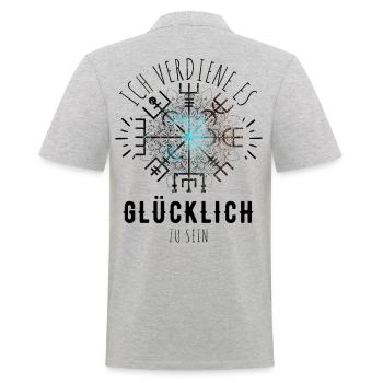 Wegweiser RUNEN Motivation - VEGVISIR - Männer Poloshirt - Grau meliert - Hinten - Kai (181cm)