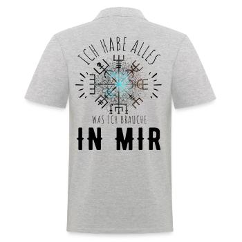 Wegweiser RUNEN Motivation - VEGVISIR - Männer Poloshirt - Grau meliert - Hinten - Kai (181cm)