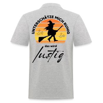 HEXE Unterschätze mich ruhig, das wird lustig - Männer Poloshirt - Grau meliert - Hinten - Kai (181cm)