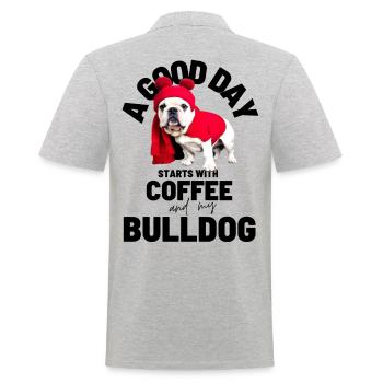 A GOOD DAY STARTS with Coffee & Bulldog - Men's Polo Shirt - heather grey - Back - Kai (181cm)
