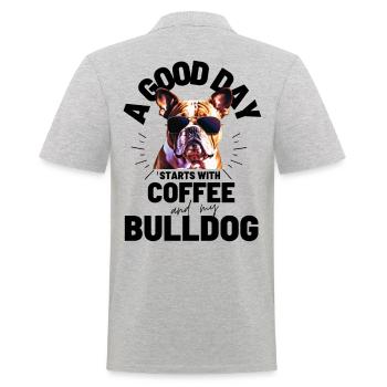 A GOOD DAY STARTS with Coffee & Bulldog - Men's Polo Shirt - heather grey - Back - Kai (181cm)