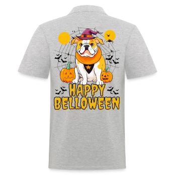 HAPPY BELLOWEEN Halloween Hund Hunde Bulldogge - Männer Poloshirt - Grau meliert - Hinten - Kai (181cm)