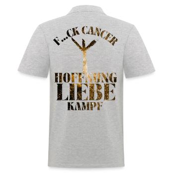 F...CK CANCER - HOFFNUNG, LIEBE & Kampf - Männer Poloshirt - Grau meliert - Hinten - Kai (181cm)