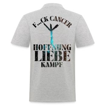 F...CK CANCER - HOFFNUNG, LIEBE & Kampf - Männer Poloshirt - Grau meliert - Hinten - Kai (181cm)