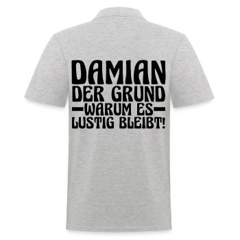 Vorname Damian - Männer Poloshirt - Grau meliert - Hinten - Kai (181cm)